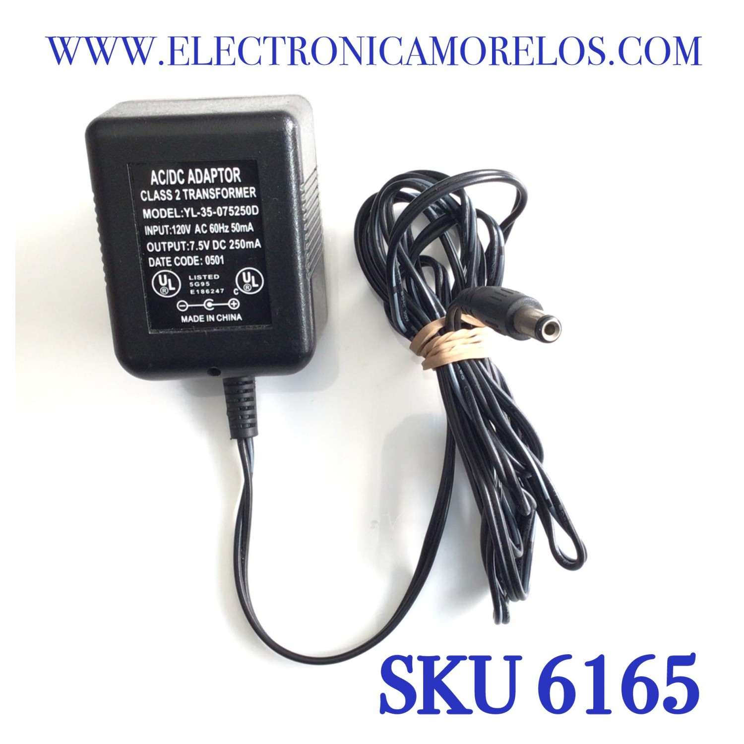 CARGADOR / ADAPTADOR DE FUENTE DE ALIMENTACION AC/DC ADAPTOR / NUMERO DE PARTE  0501 / ENTRADA VCA 120V 60HZ 50MA / SALIDA VCD 7.5V 250MA / MODELO TL-35-075250D